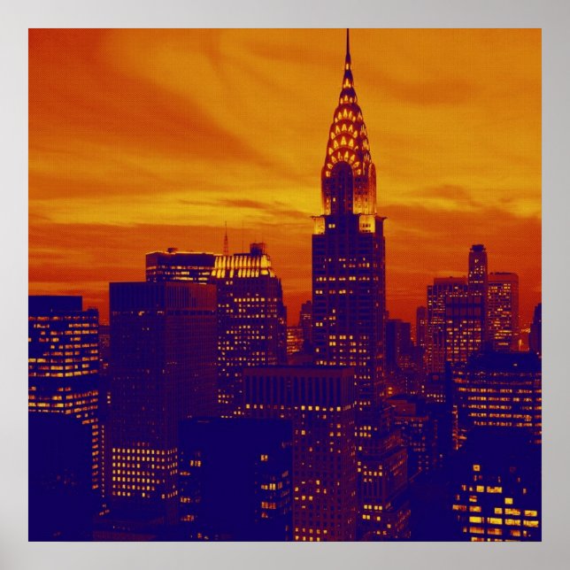 Stylish Orange Blue Retro Pop Art New York Poster (Front)