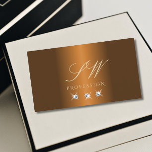 Stylish Orange Brown Beige Sparkle Jewels Initials Business Card
