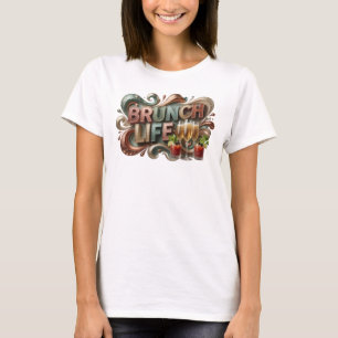 Stylish Orange BRUNCH LIFE Artistic Motif T-Shirt