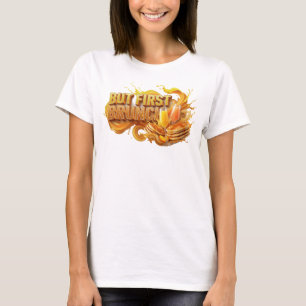 Stylish Orange BUT FIRST BRUNCH 3D Text Art T-Shirt