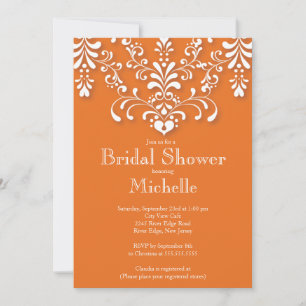 Stylish Orange Damask Bridal Shower Invitation