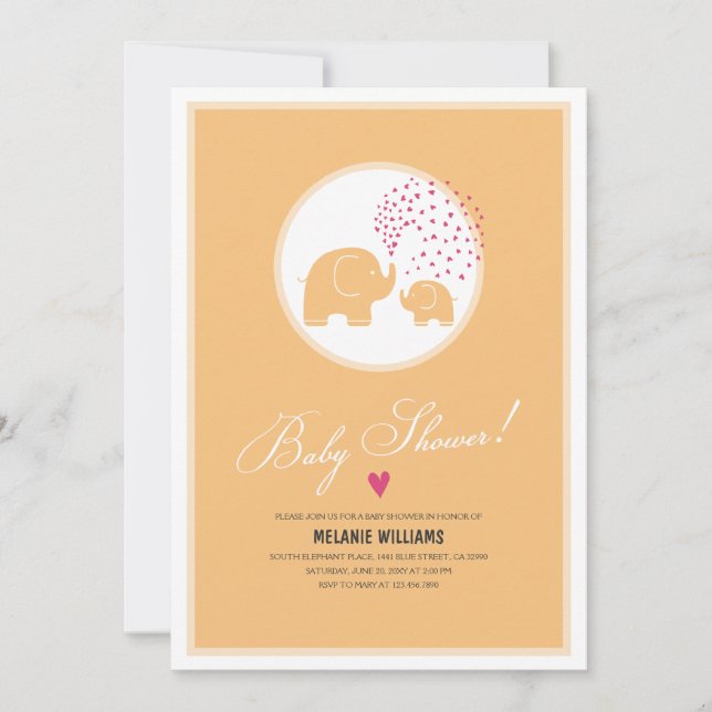 Stylish Orange Elephants Baby Shower Invitation (Front)