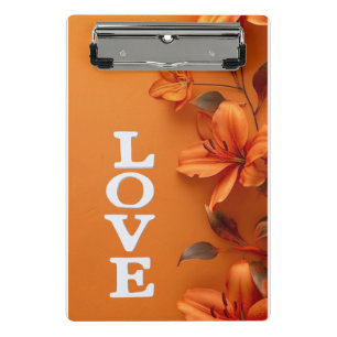 Stylish Orange Floral Love Exam Pad Mini Clipboard