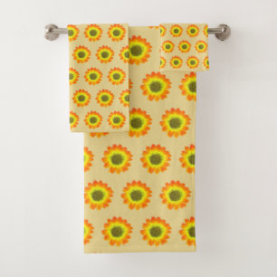 Stylish Orange Flowers on Light Beige Bath Towel Set