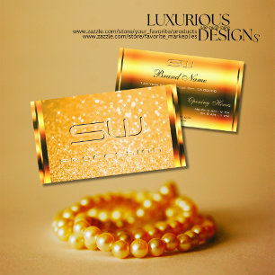 Stylish Orange Glitter Luminous Stars Initials Business Card