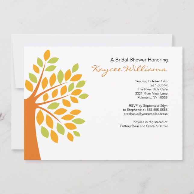 Stylish Orange & Green Tree Bridal Shower Invite (Front)