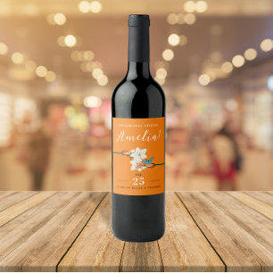 Stylish Orange Lily Retro Anniversary Floral  Wine Label