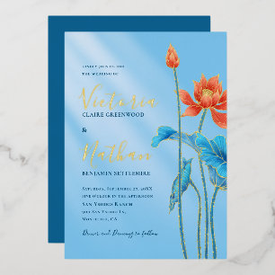 Stylish Orange Lotus Flowers Blue Wedding