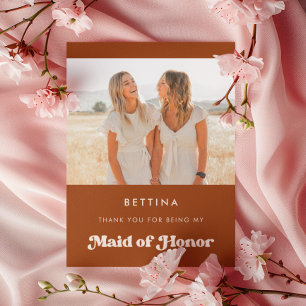 Stylish Orange Maid of honour thank you Photo card