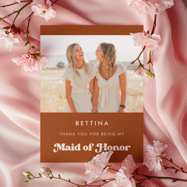 Stylish Orange Maid of honour thank you Photo card (Creator Uploaded)