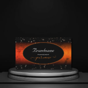 Stylish Orange Marble Black Glamour Glitter Stars Business Card
