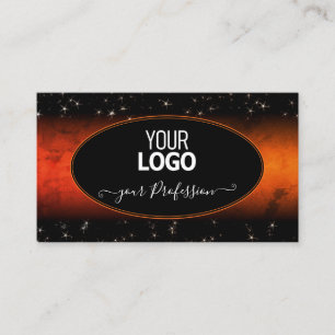 Stylish Orange Marble Black Glitter Stars Add Logo Business Card