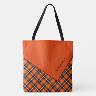 Stylish Orange Plaid Faux Fold Over Personalised Tote Bag