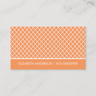 Stylish Orange Quatrefoil Housekeeping Services Business Card