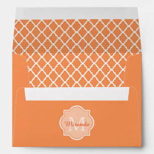 Stylish Orange Quatrefoil Monogram With Name Envelope