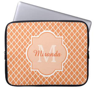 Stylish Orange Quatrefoil Monogram With Name Laptop Sleeve