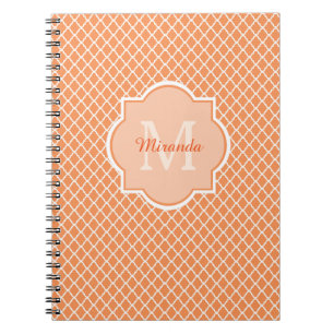 Stylish Orange Quatrefoil Monogram With Name Notebook