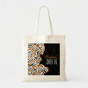 Stylish Orange Sweet 16 Zebra Heart Design Name Tote Bag