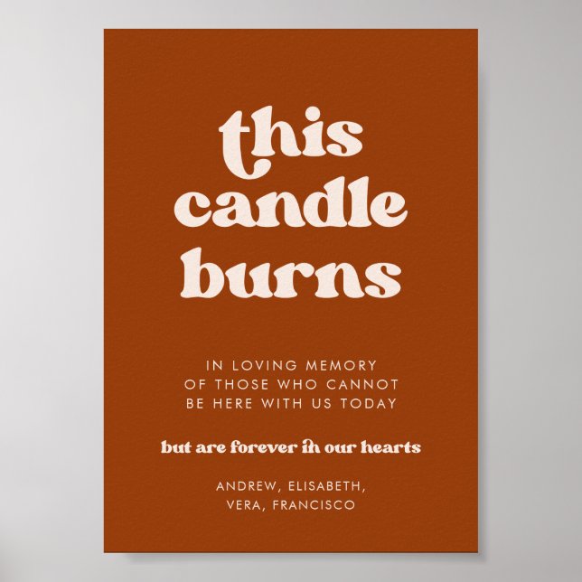 Stylish Orange This Candle burns Wedding Memorial Poster (Front)