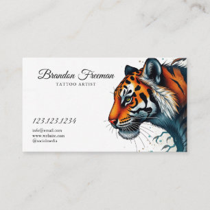 Stylish Orange Tiger with Leaves Tattoo Business Card