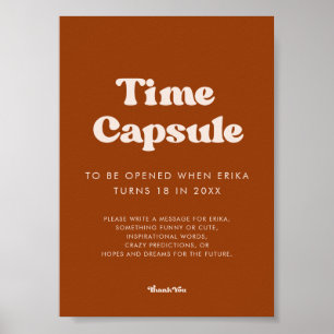 Stylish Orange Time capsule 1st Birthday sign