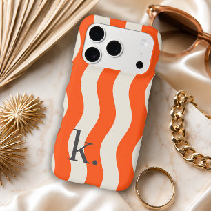 Stylish Orange Wavy Stripes with Monogram