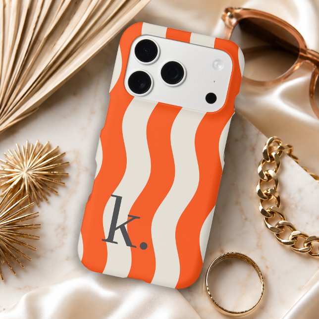 Stylish Orange Wavy Stripes with Monogram (Creator Uploaded)