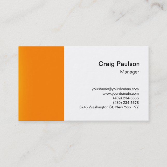 Stylish Orange White Plain Simple Business Card (Front)