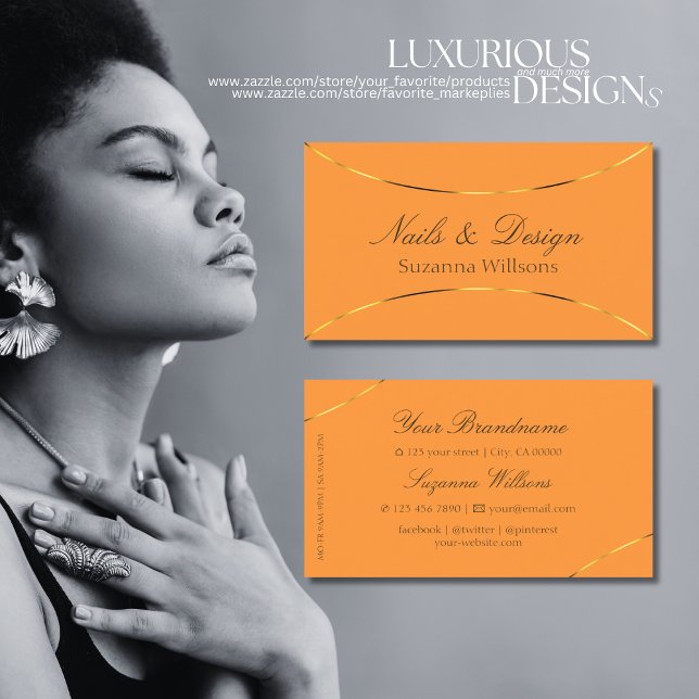 Stylish Orange with Shimmery Gold Decor Borders Business Card (Creator Uploaded)