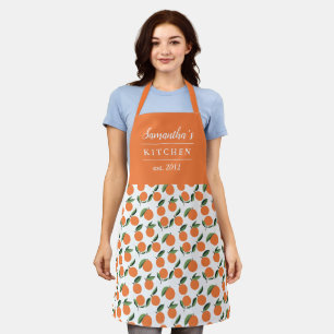 Stylish Oranges Pattern Green Orange Name Apron