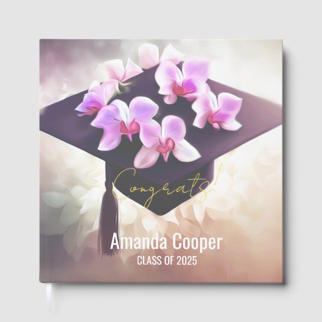 Stylish Orchids Graduation Foil Guestbook (Front)