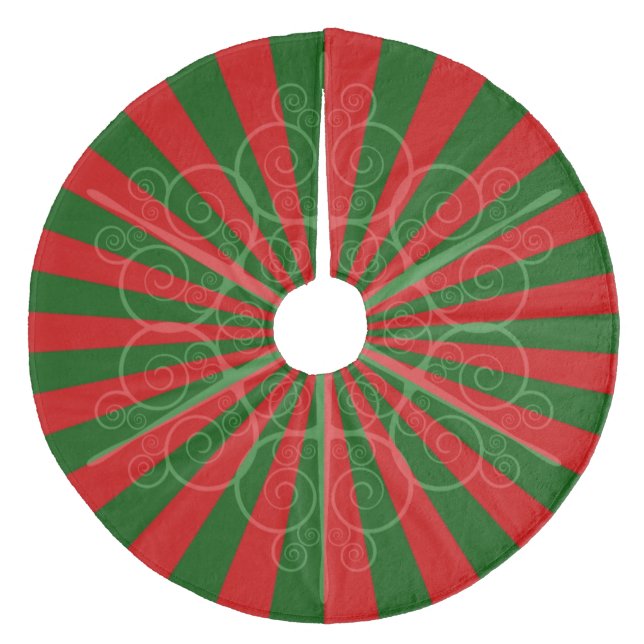 Stylish Ornate Snowflake on Red and Green Pattern Fleece Tree Skirt (Front)
