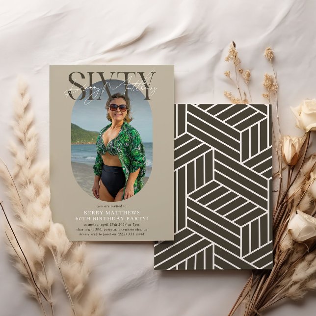 Stylish Oval Photo & Signature 60th Birthday Invitation (Creator Uploaded)