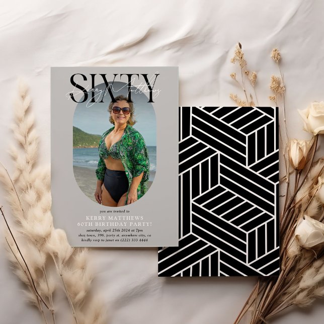 Stylish Oval Photo & Signature 60th Birthday Invitation (Creator Uploaded)