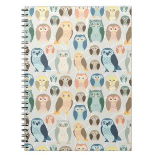 Stylish Owl Pattern- complementary colours Spiral Notebook