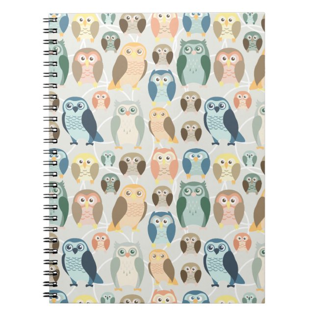 Stylish Owl Pattern- complementary colours Spiral Notebook (Front)
