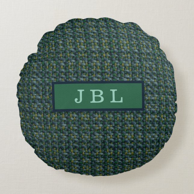 Stylish Oxford Tweed Monogram Round Cushion (Front)