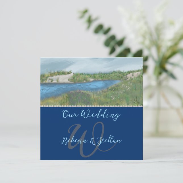 Stylish Painted Seaside Wedding Invitation (Standing Front)