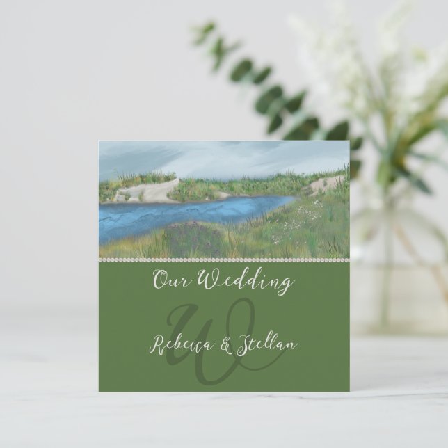 Stylish Painted Seaside Wedding Invitation (Standing Front)