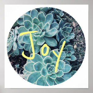Stylish Pale Green Cactus Succulent Joy Poster