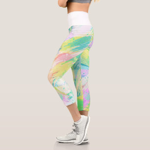 Stylish Pale Pastel Colours Abstract Art Capri Leggings