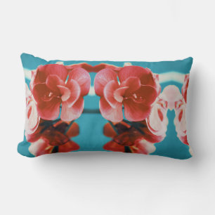 Stylish Pale Red Flowers Turquoise Cushion
