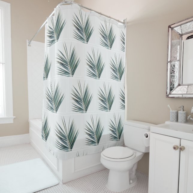 Stylish Palm Tree Green Leaves Shower Curtain (In Situ)
