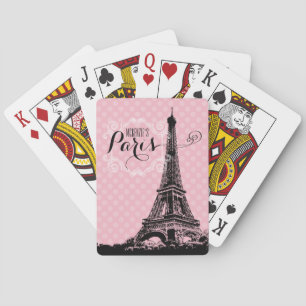 Stylish Paris Eiffel Tower Girly Pink Add Name Playing Cards