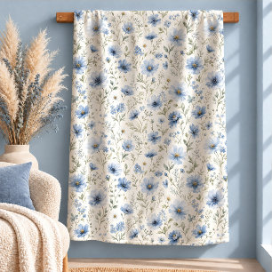 Stylish Pastel Blue Cottagecore Wild Flowers Blank Sherpa Blanket