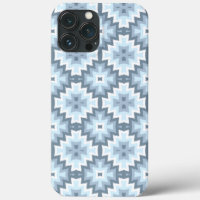 Stylish Pastel Blue Grey White Ikat Tribal Pattern