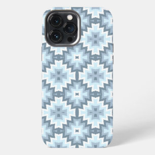 Stylish Pastel Blue Grey White Ikat Tribal Pattern iPhone 13 Pro Max Case