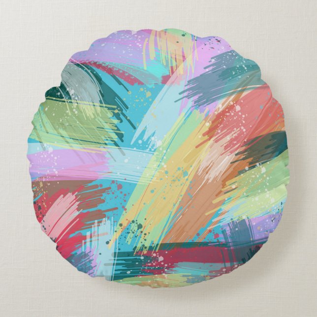 Stylish Pastel Colours Abstract Art Round Cushion (Front)