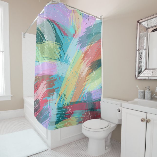 Stylish Pastel Colours Abstract Art Shower Curtain (In Situ)