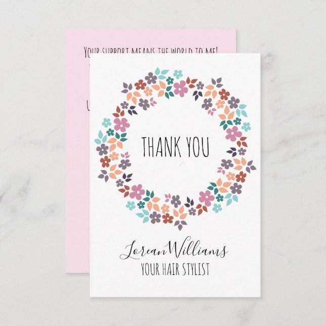 Stylish Pastel Floral Hair Style Flower Wreath Thank You Card (Front/Back)